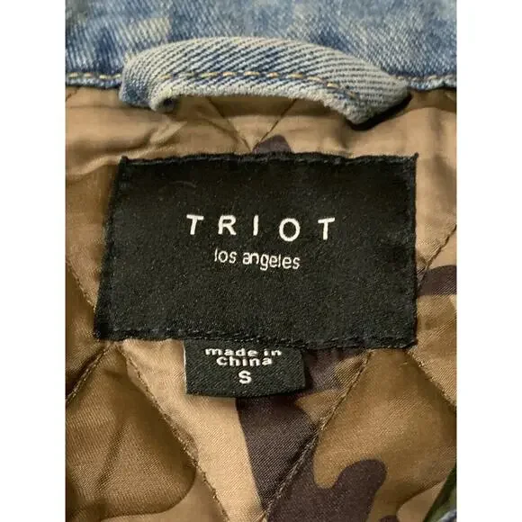 TRIOT Los Angeles Mens Quilted Camo-Lined Denim Jean Trucker Jacket - Picture 8 of 9